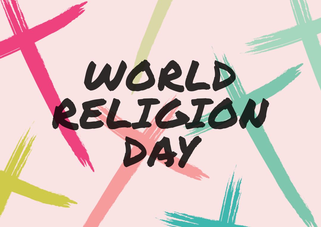 World religion day text over colorful crosses on peach background - Free Images, Stock Photos and Pictures on Pikwizard.com