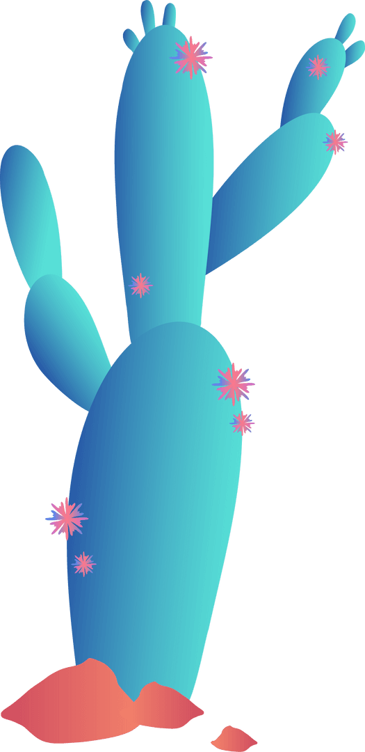 Vibrant Gradient Cactus with Pink Flowers on Transparent Background