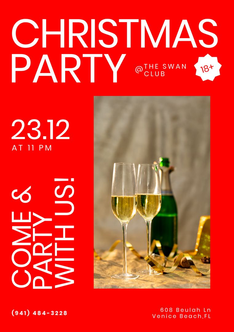 Christmas Party Advertisement with Champagne Glass Illustration - Download Free Stock Templates Pikwizard.com