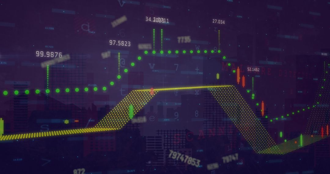 Digital Financial Data Display Over Cityscape