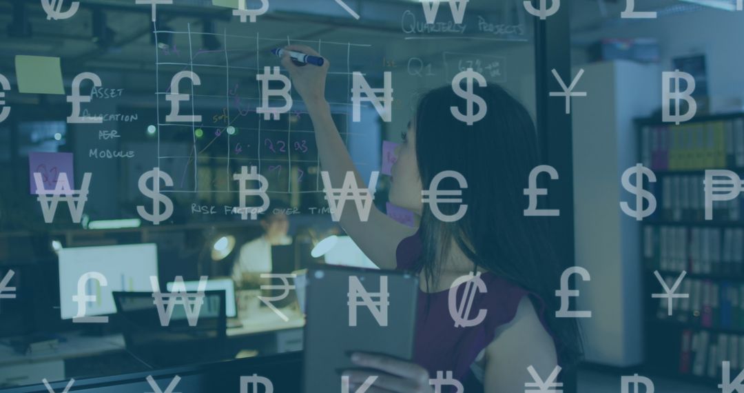 Businesswoman Analyzing Financial Data on Virtual Display