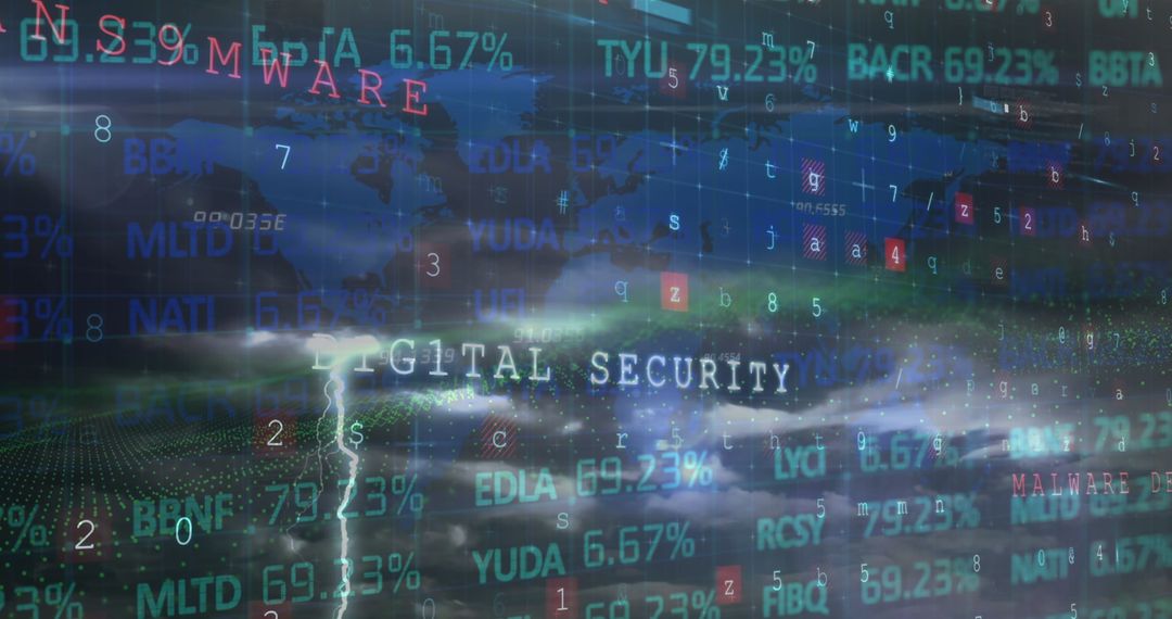 Steaming Text Over Stormy Cyber Interface Reflecting Cybersecurity