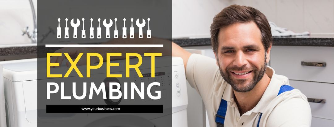 Professional Plumber Smiling Next to Washing Machine