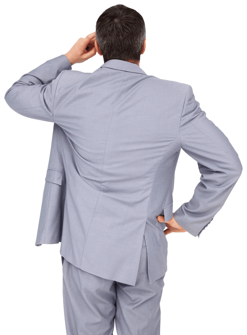 Caucasian Businessman Thinking in Formal Suit on Transparent Background