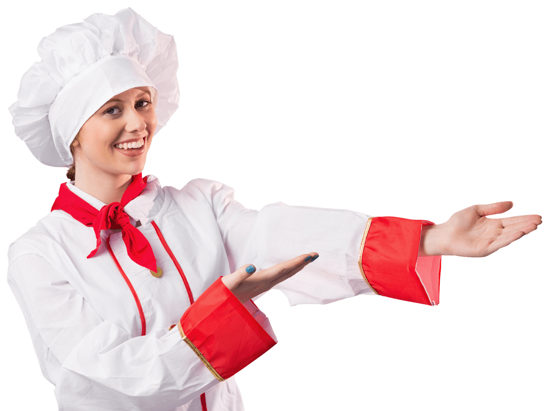 smiling chef presenting with open hands on transparent background - Download Free Stock Images Pikwizard.com