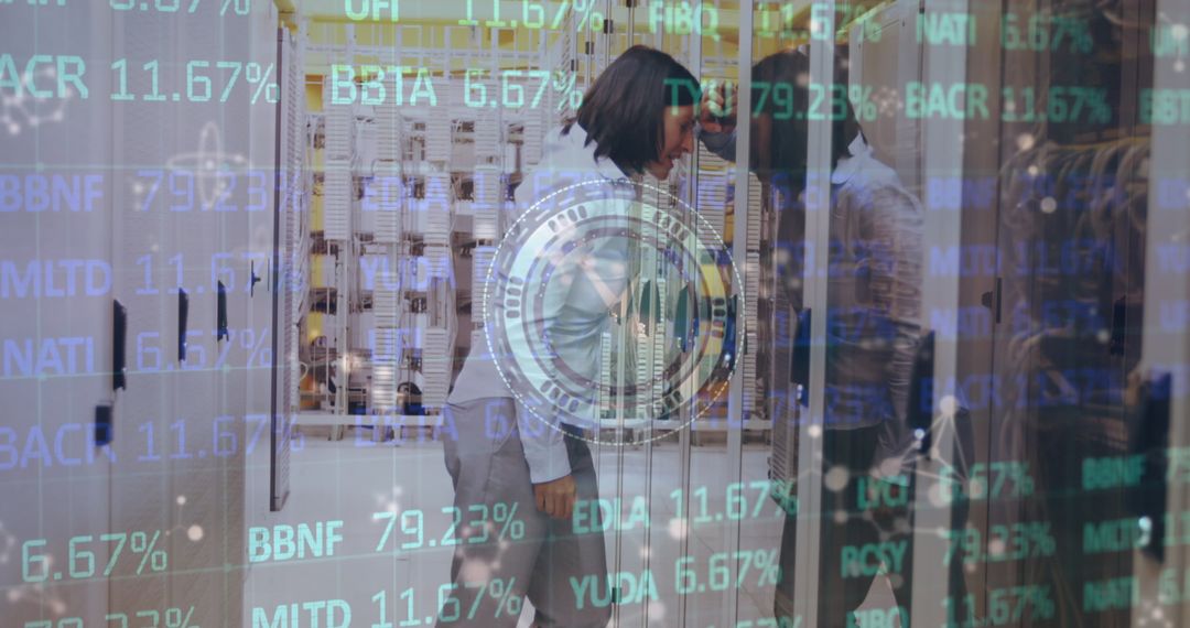 Technician Overseeing Database Exchange Rate in Server Room