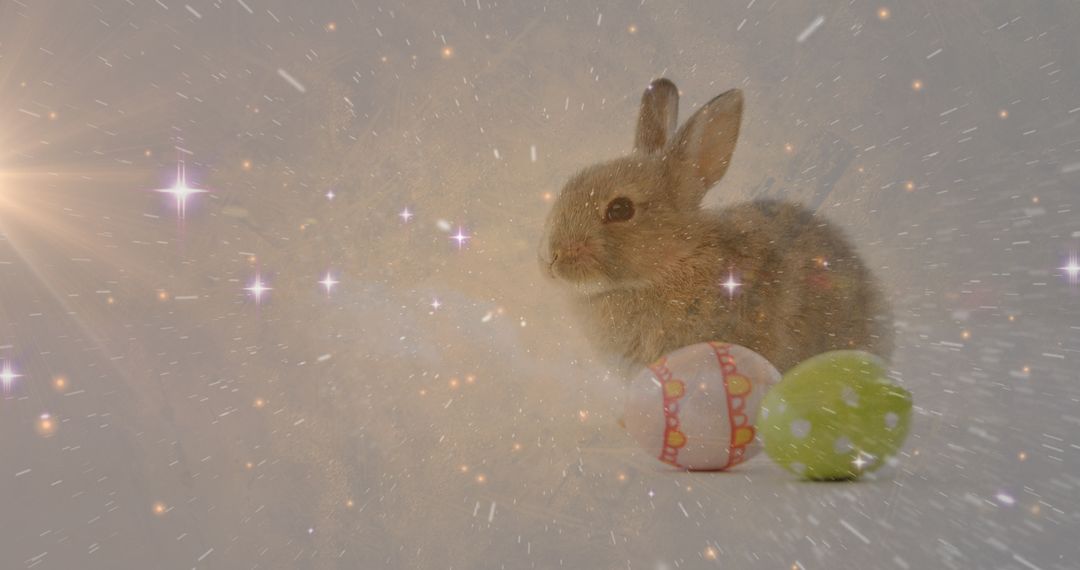 Easter Bunny Amidst Cosmos with Decorated Eggs