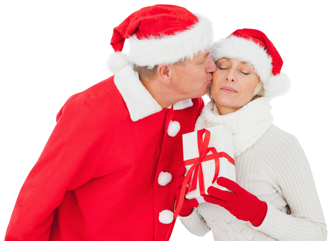 Elderly Caucasian Couple in Santa Hats Sharing a Christmas Kiss Transparent - Download Free Stock Images Pikwizard.com