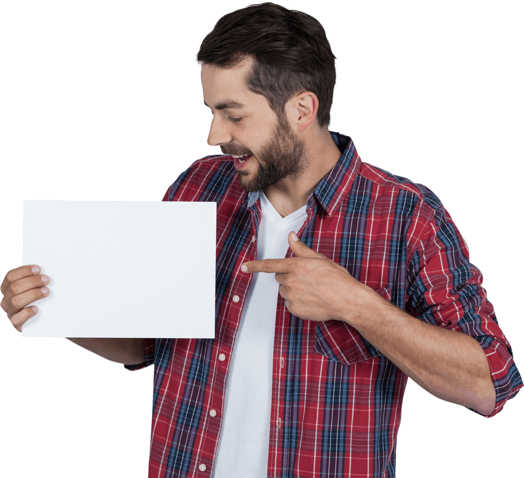 Caucasian Man Holding Blank Document with Proud Expression
