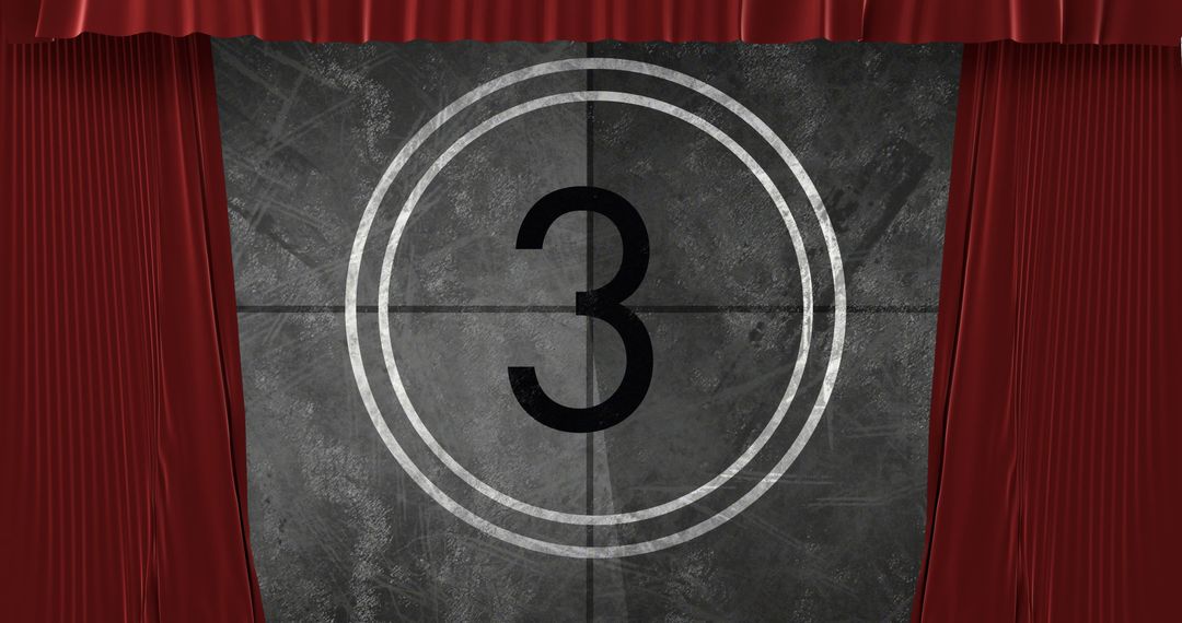 Vintage Film Countdown on Theater Screen with Red Curtains - Free Images, Stock Photos and Pictures on Pikwizard.com