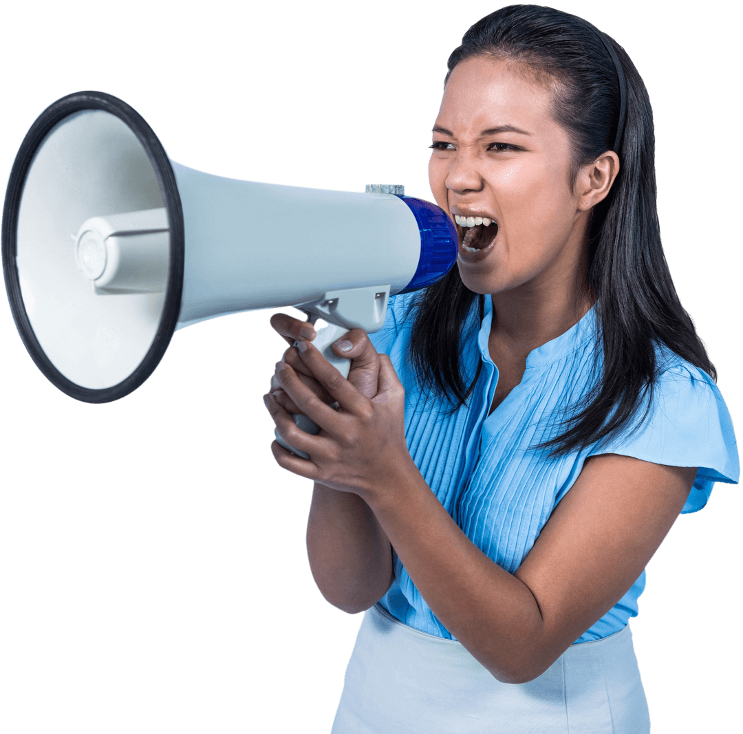 Transparent Background Businesswoman Shouting into Megaphone