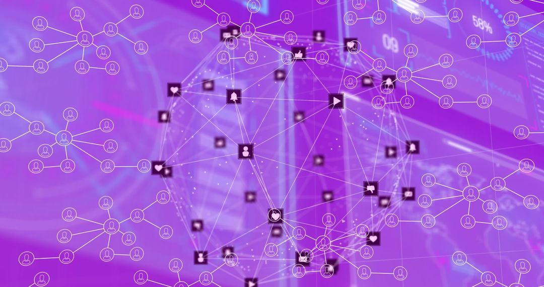 Global Digital Network with Icons and Purple Gradient Background