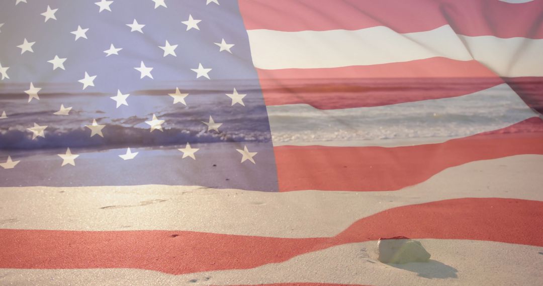 American Flag Overlaid on Tranquil Beach Scene