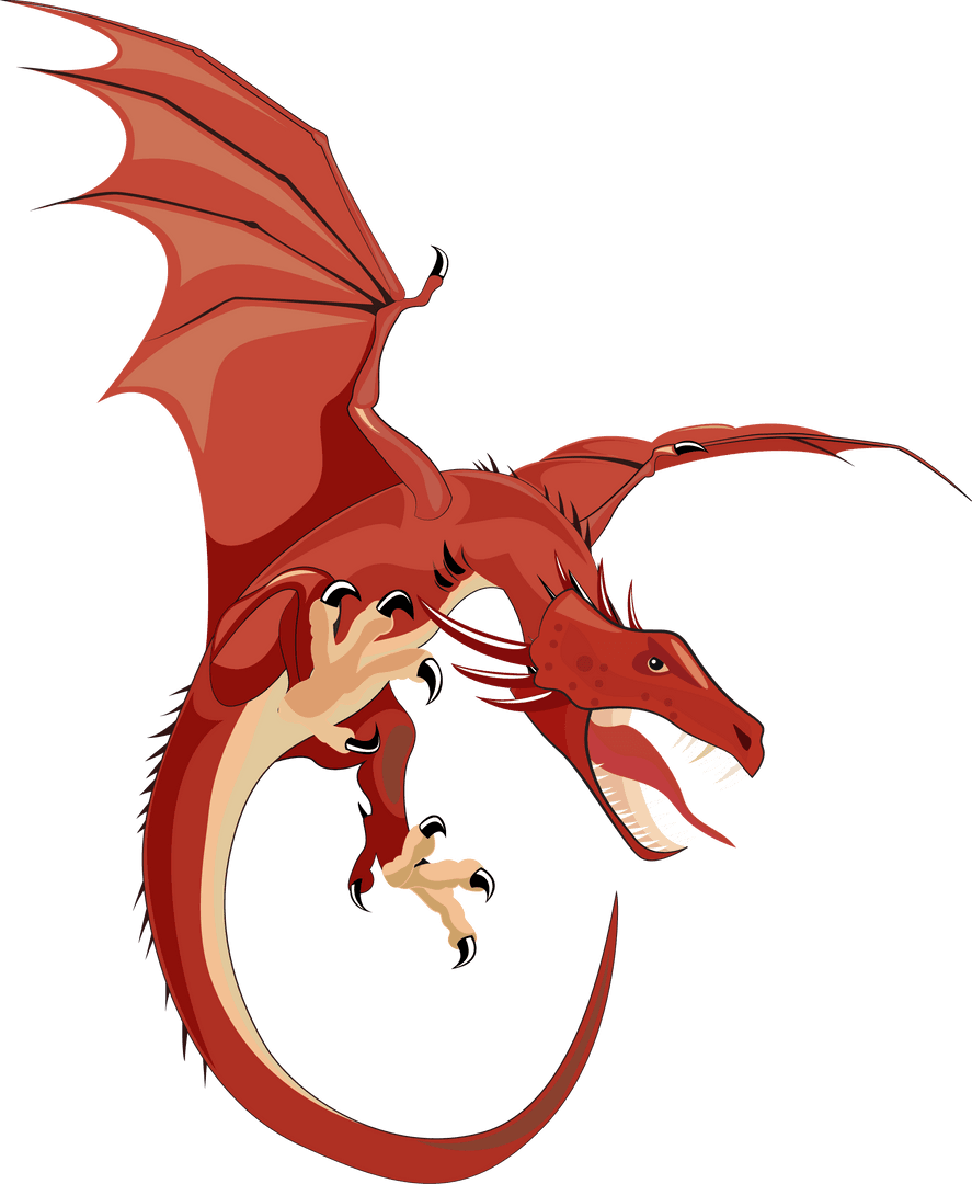 Red Dragon with Bat Wings Transparent Vector Art