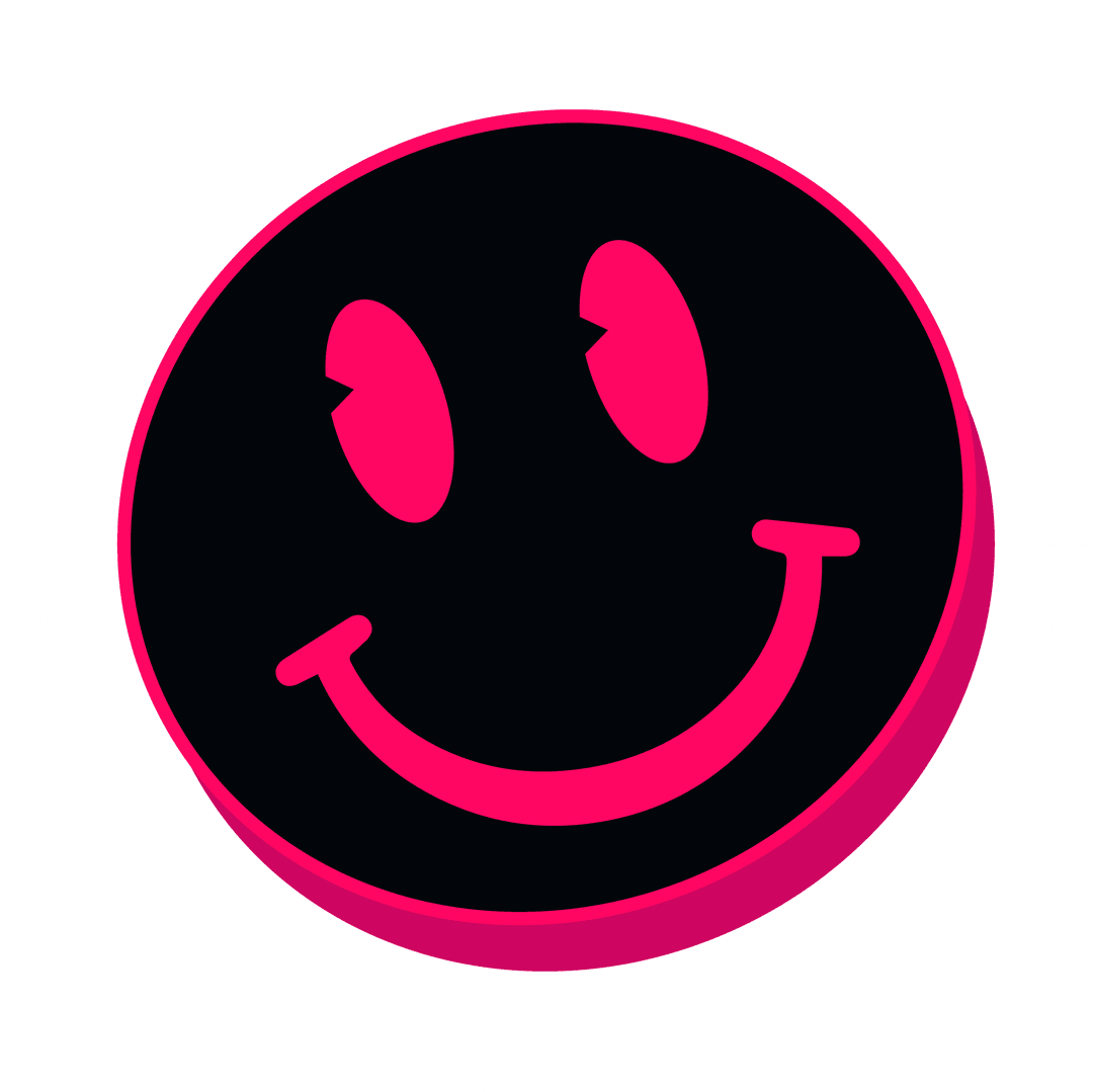 Playful 3D Smiley Face Emblem with Vibrant Pink Highlights