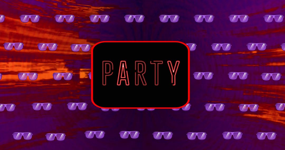 Vibrant Neon Party Theme with Retro Sunglasses and Text