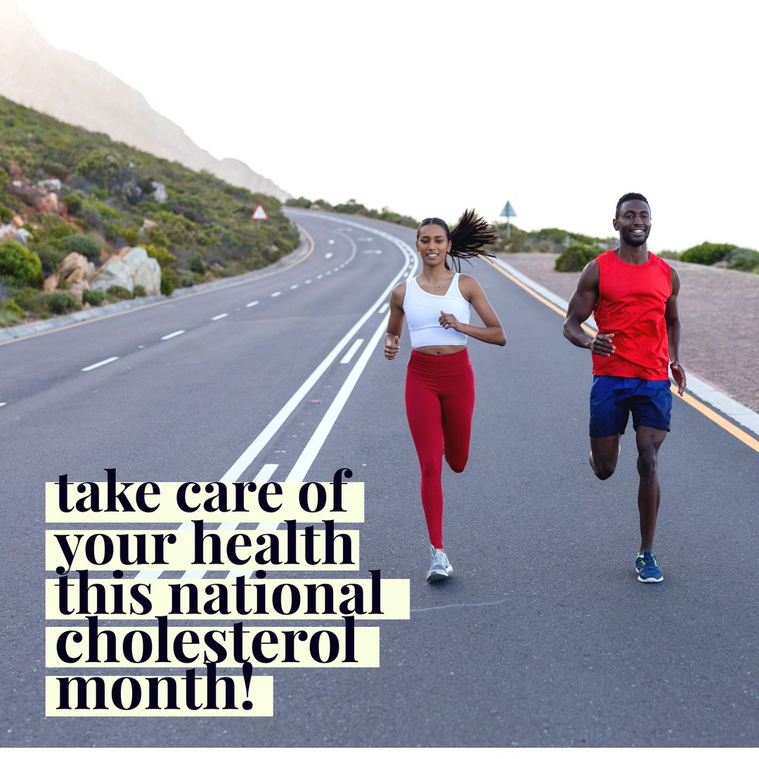 Diverse Couple Running for Cholesterol Awareness Month