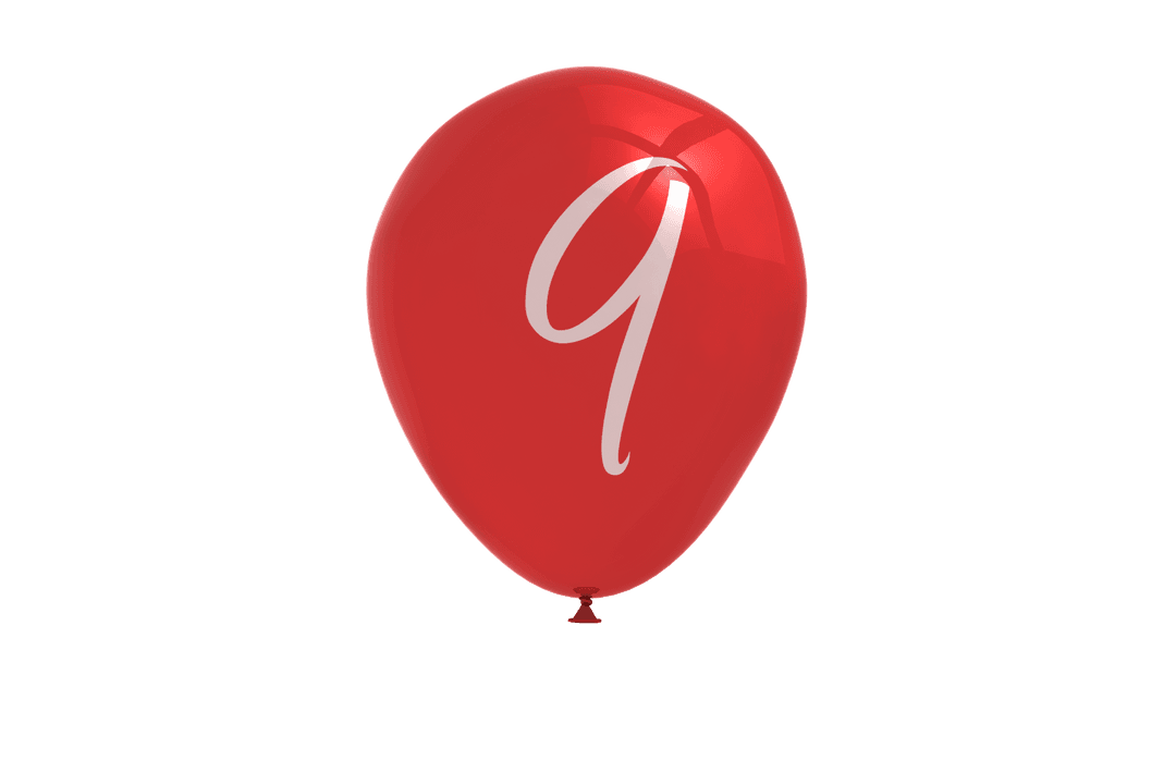Red Birthday Balloon with Number Nine on Transparent Background