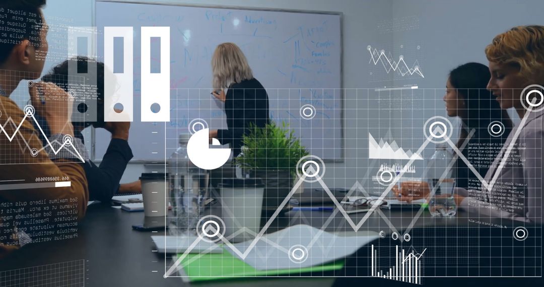 Diverse Team Analyzing Financial Graphics in Modern Conference Room