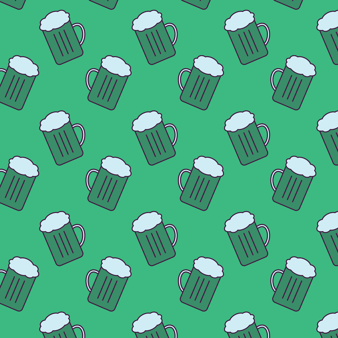 Seamless Transparent Beer Pattern on Green Background