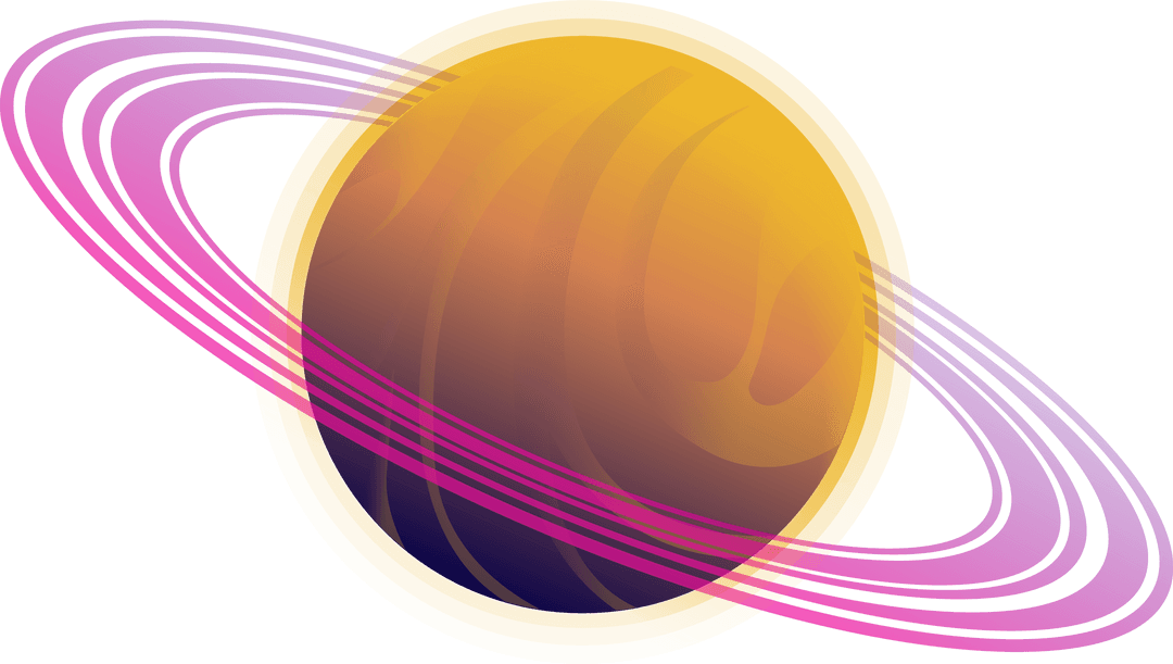 Vibrant Space Planet with Radiant Magenta Rings on Transparent Background