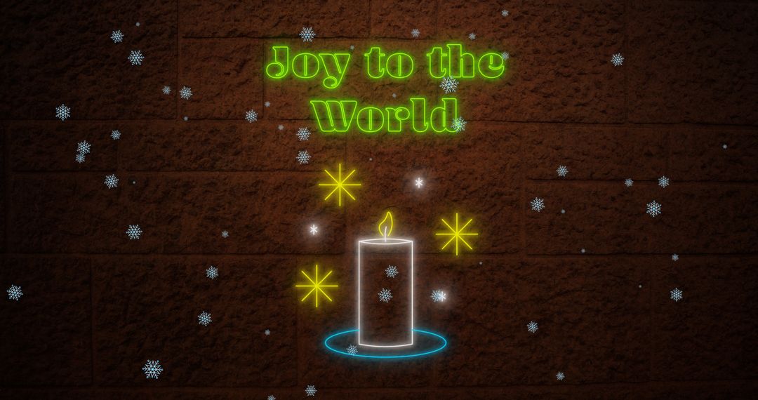 Joy to the World Text with Christmas Candle and Lights