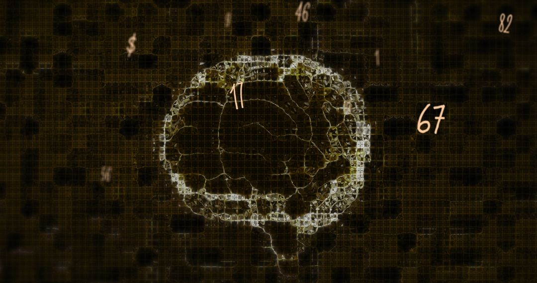 Digital Brain With Floating Numbers Displaying Data Analysis