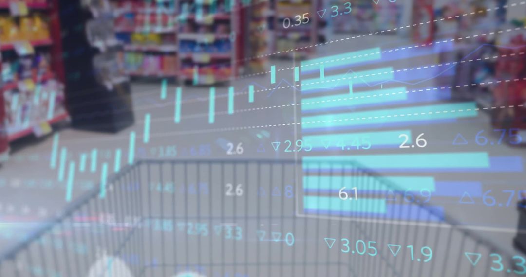 Digital Market Trends and Graphs Overlay on Shopping Aisle