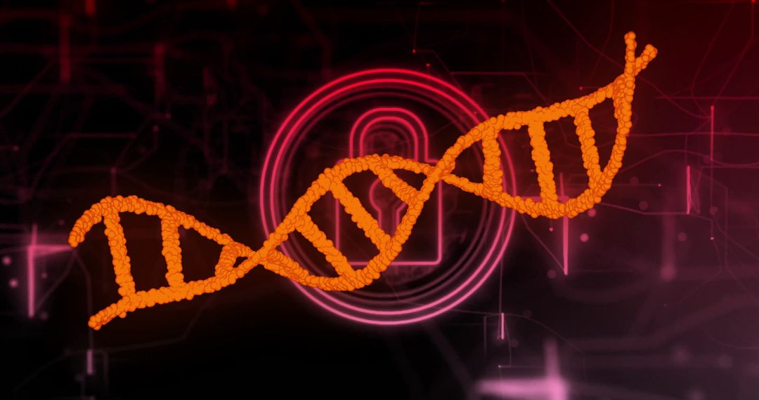 DNA Helix Over Digital Circuitry Background