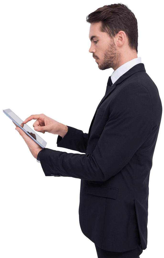 Transparent Businessman Using Tablet Isolated