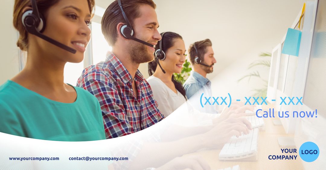 Customer Support Team Wearing Headsets Providing Service - Download Free Stock Templates Pikwizard.com