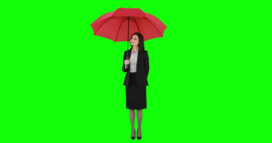 Businesswoman Holding Red Umbrella on Green Background - Free Images, Stock Photos and Pictures on Pikwizard.com