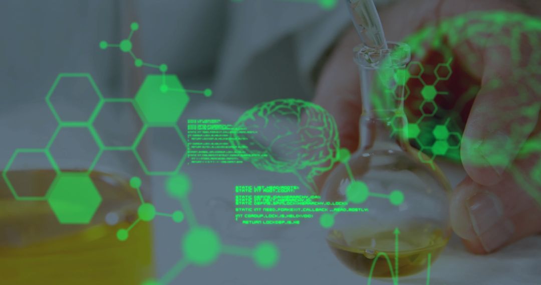 Scientist Analyzing Data with Digital Overlay in Laboratory