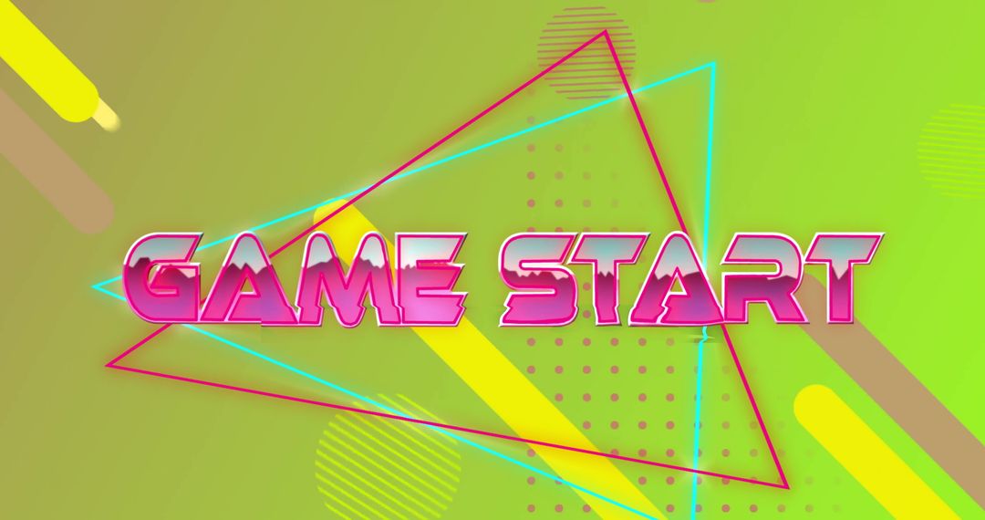 Retro Neon Game Start Banner with Geometric Background