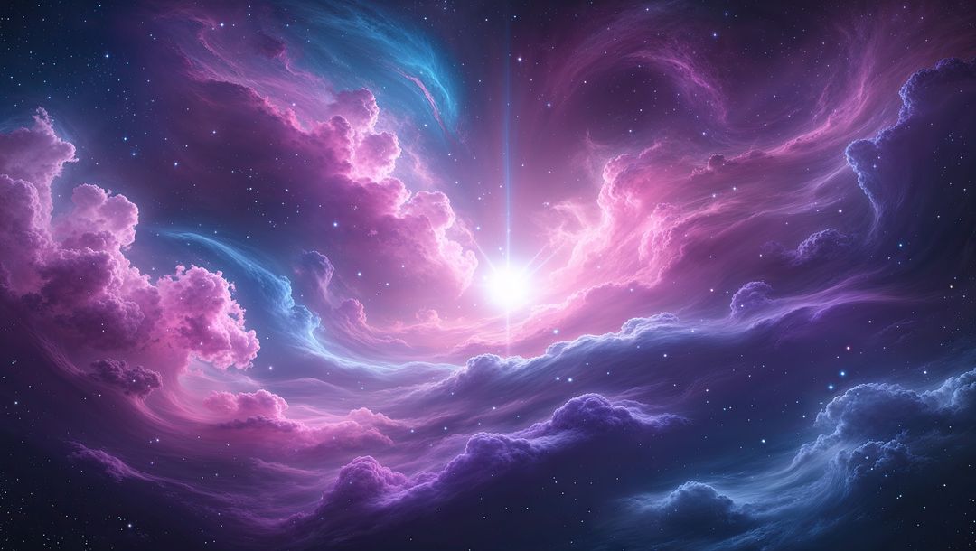 Radiant Starburst in Colorful Cosmos with Nebulae Clouds