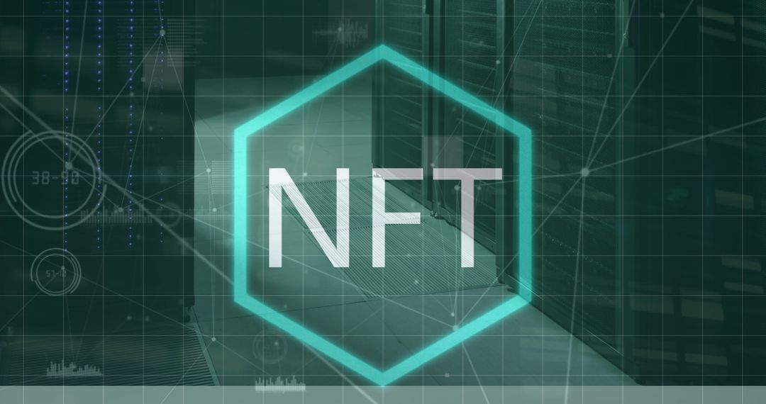 NFT Blockchain Concept with Digital Grid and Data Patterns