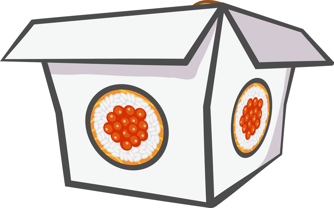 Stylized Sushi Box with Circular Motifs on Transparent Background
