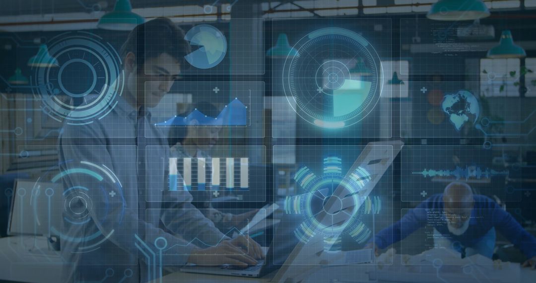 Business Professionals Using Augmented Reality in Modern Office