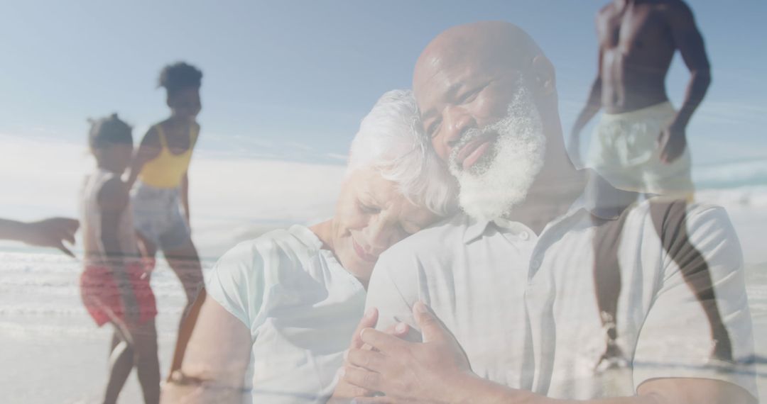 Senior Couple Embracing with Multi-Generation Family on Beach - Free Images, Stock Photos and Pictures on Pikwizard.com