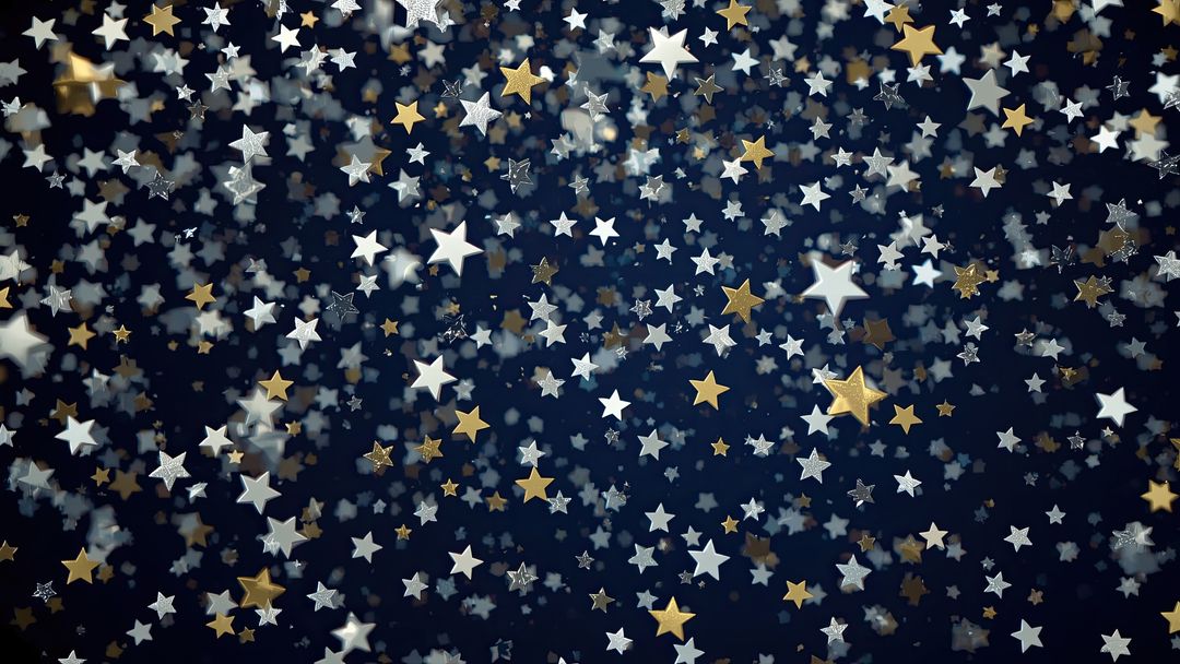 Floating Metallic Stars on Navy Background Creating Glittering Field