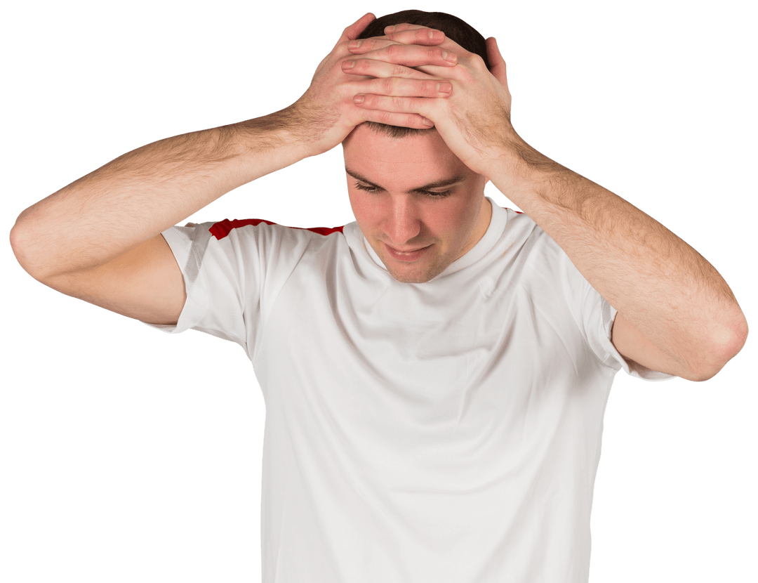 Disappointed Football Player in White Shirt on Transparent Background