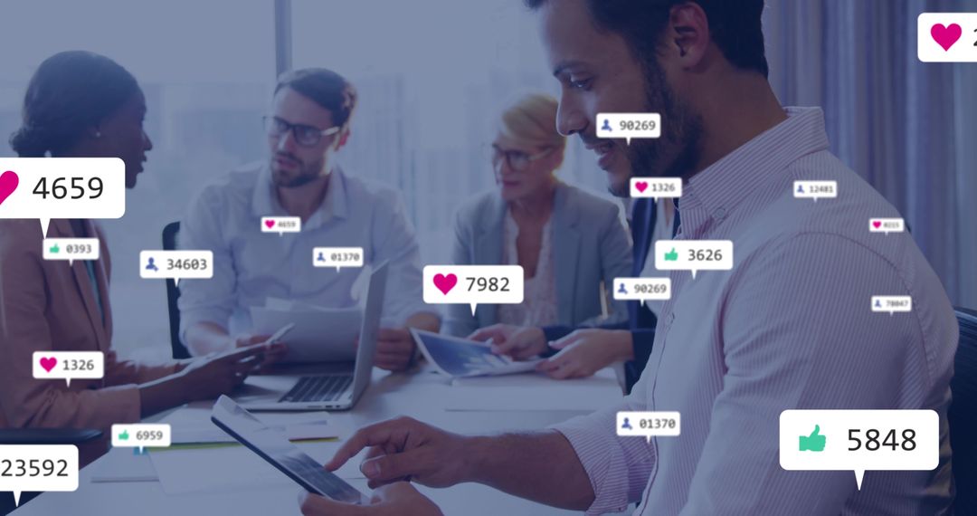 Professional Team Analyzing Social Media Analytics in Modern Office