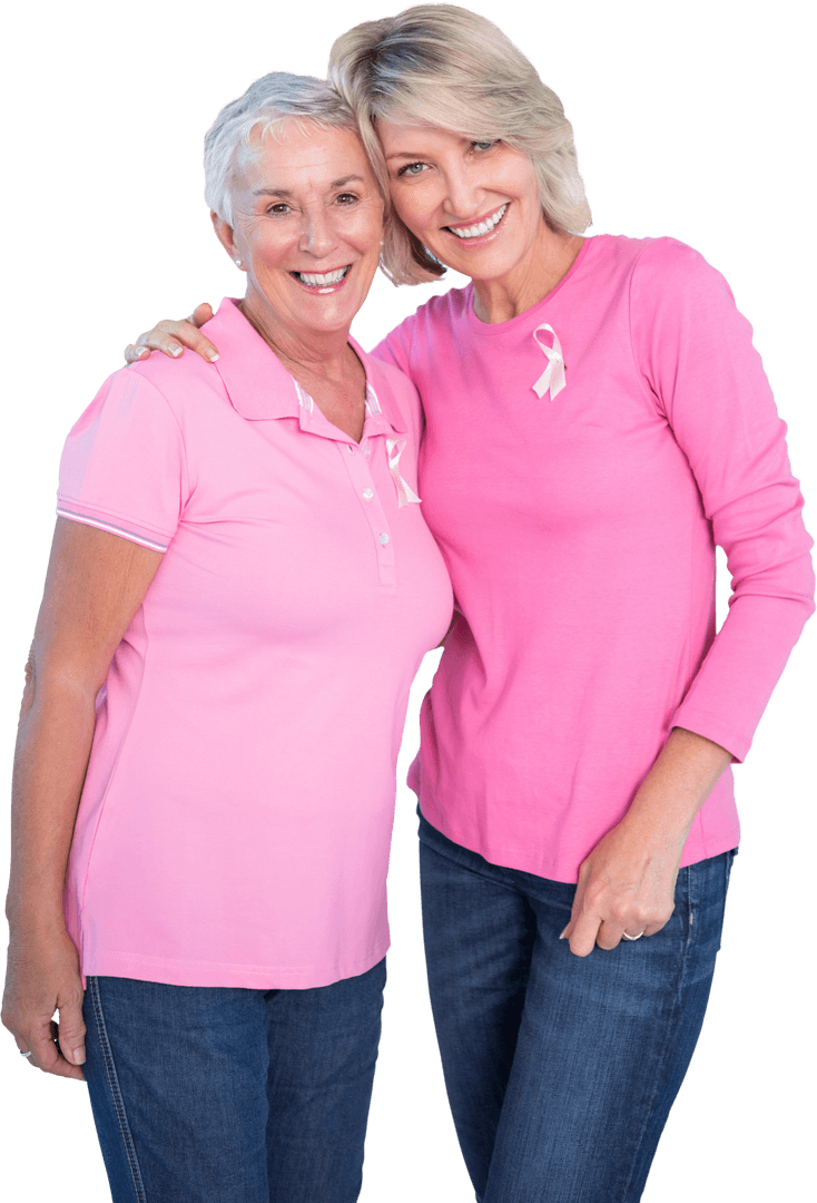 Mother and Daughter Supporting Breast Cancer in Transparent Setting