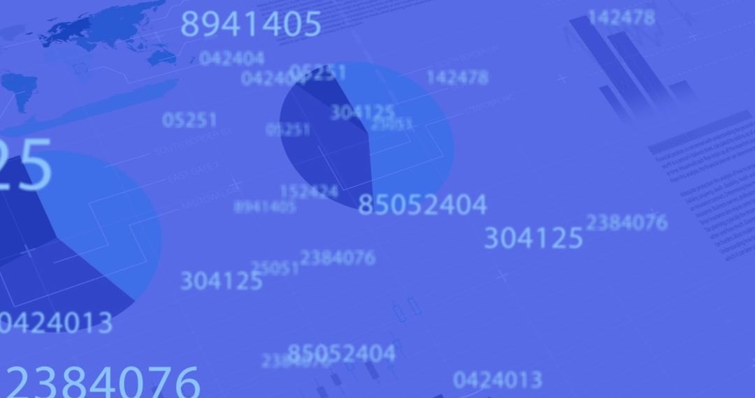 Digital Financial Data Interface with Changing Numbers and Graphs on Blue Background