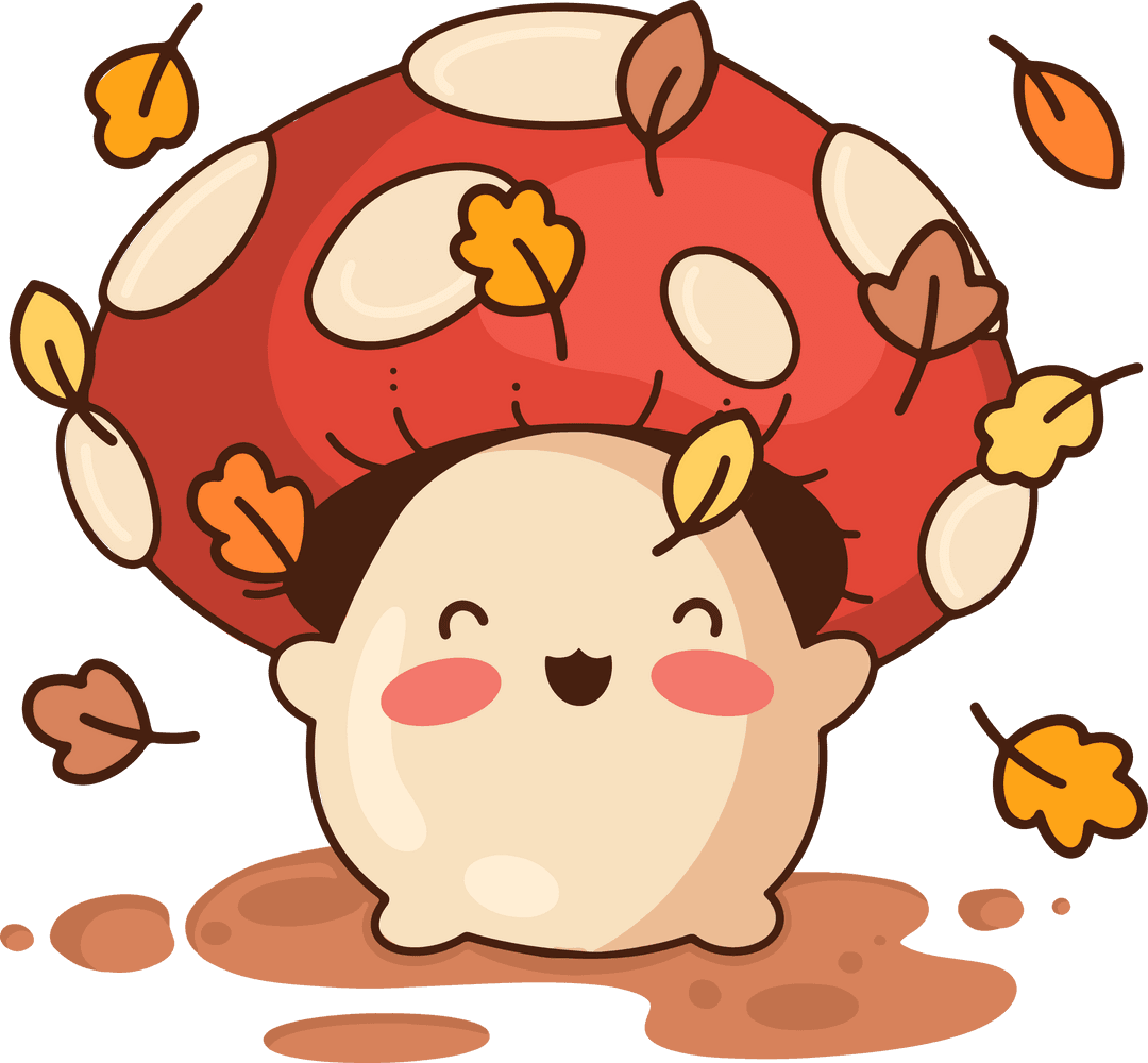 Cute Mushroom Character with Red Spotted Cap in Autumn