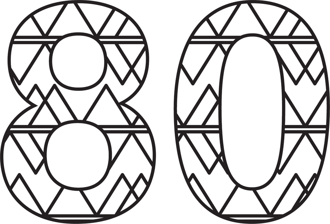 Stylish Black 80 Number with Pattern on Transparent Background
