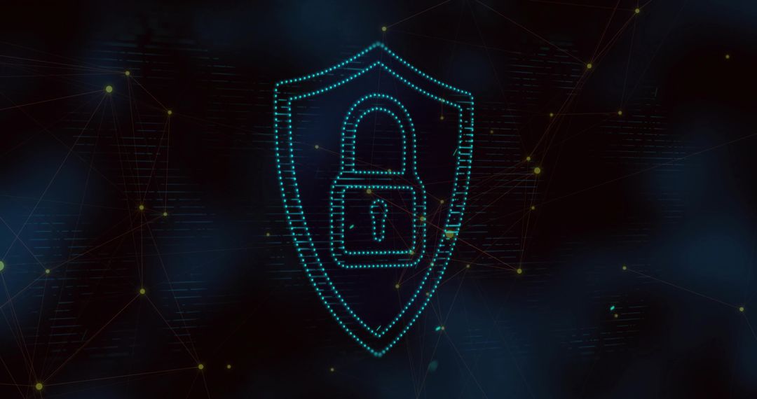 Futuristic Cybersecurity Shield with Digital Padlock Icon