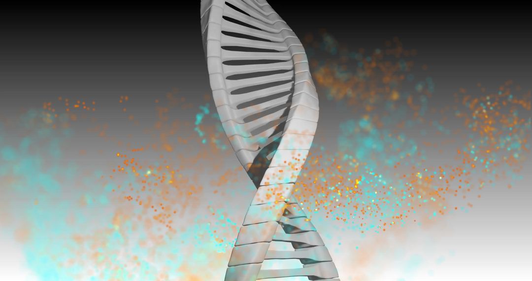 DNA Strand with Colorful Particle Effects in Scientific Visualization