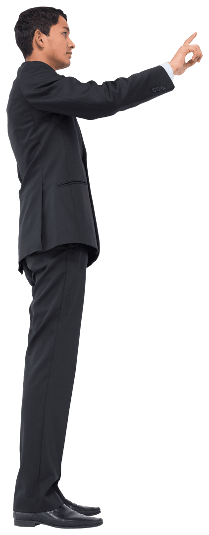 Transparent Biracial Businessman Pointing Forward Gesture
