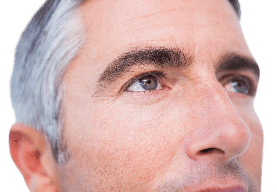 Close-Up of Mature Man with Gray Hair on Transparent Background